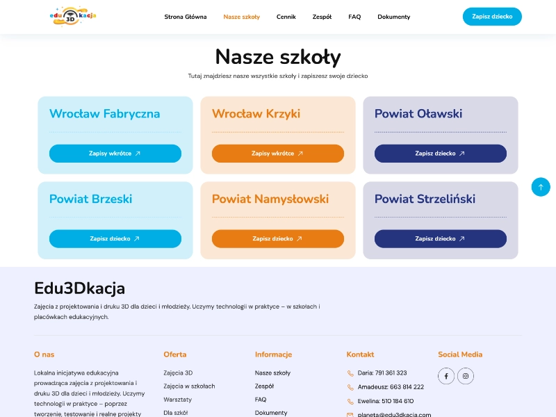 Schools listing page