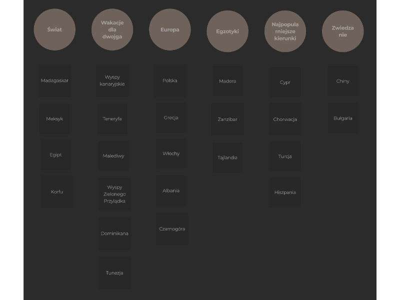 Card sorting results and revised information architecture diagram for the travel agency platform